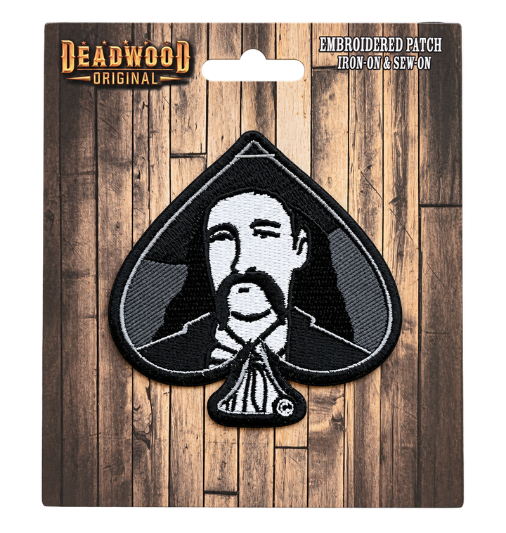 Wild Bill Hickok Spade Portrait Embroidered Patch — Deadwood Original card, transparent background