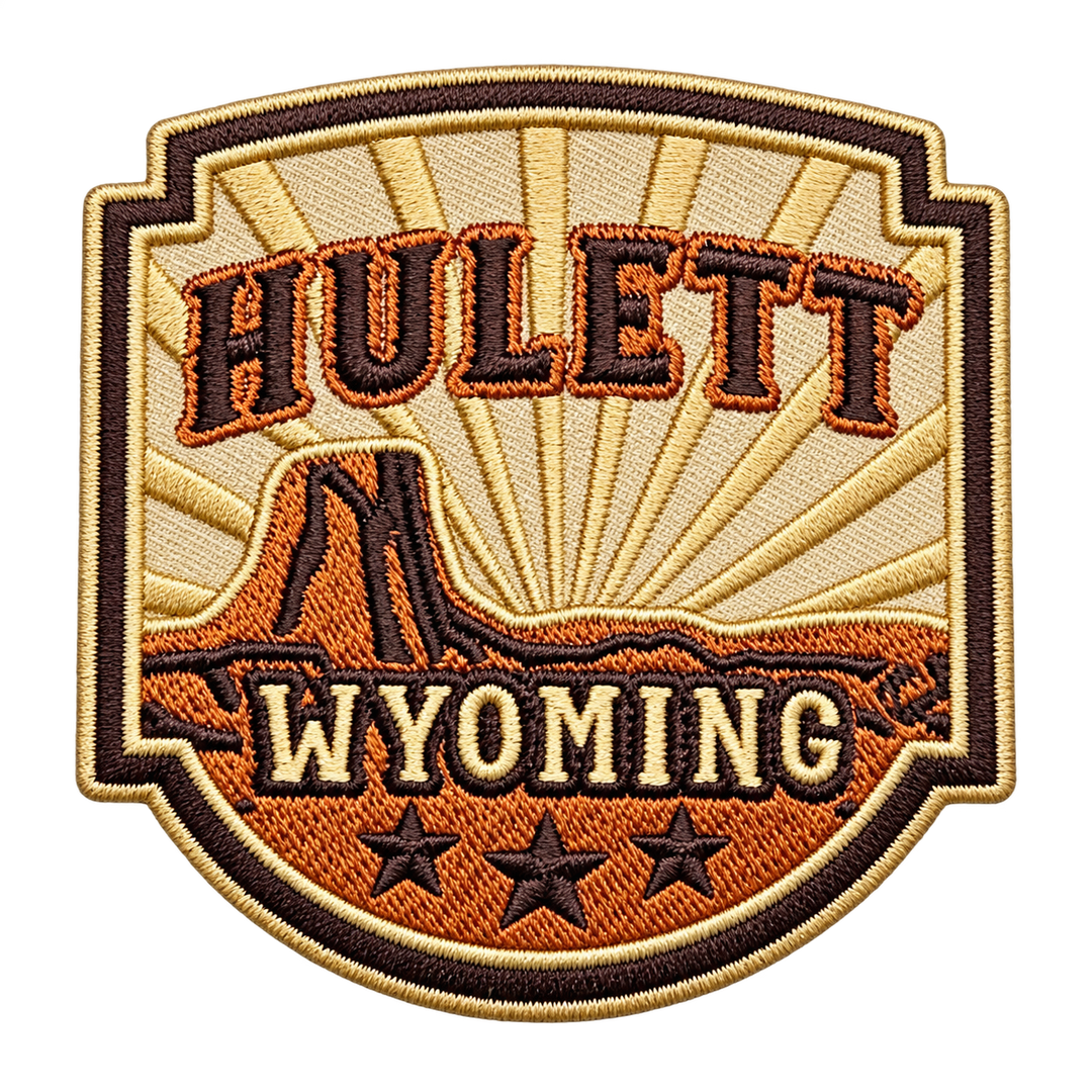 Hulett Wyoming Western Shield Embroidered Patch — patch alone, transparent background
