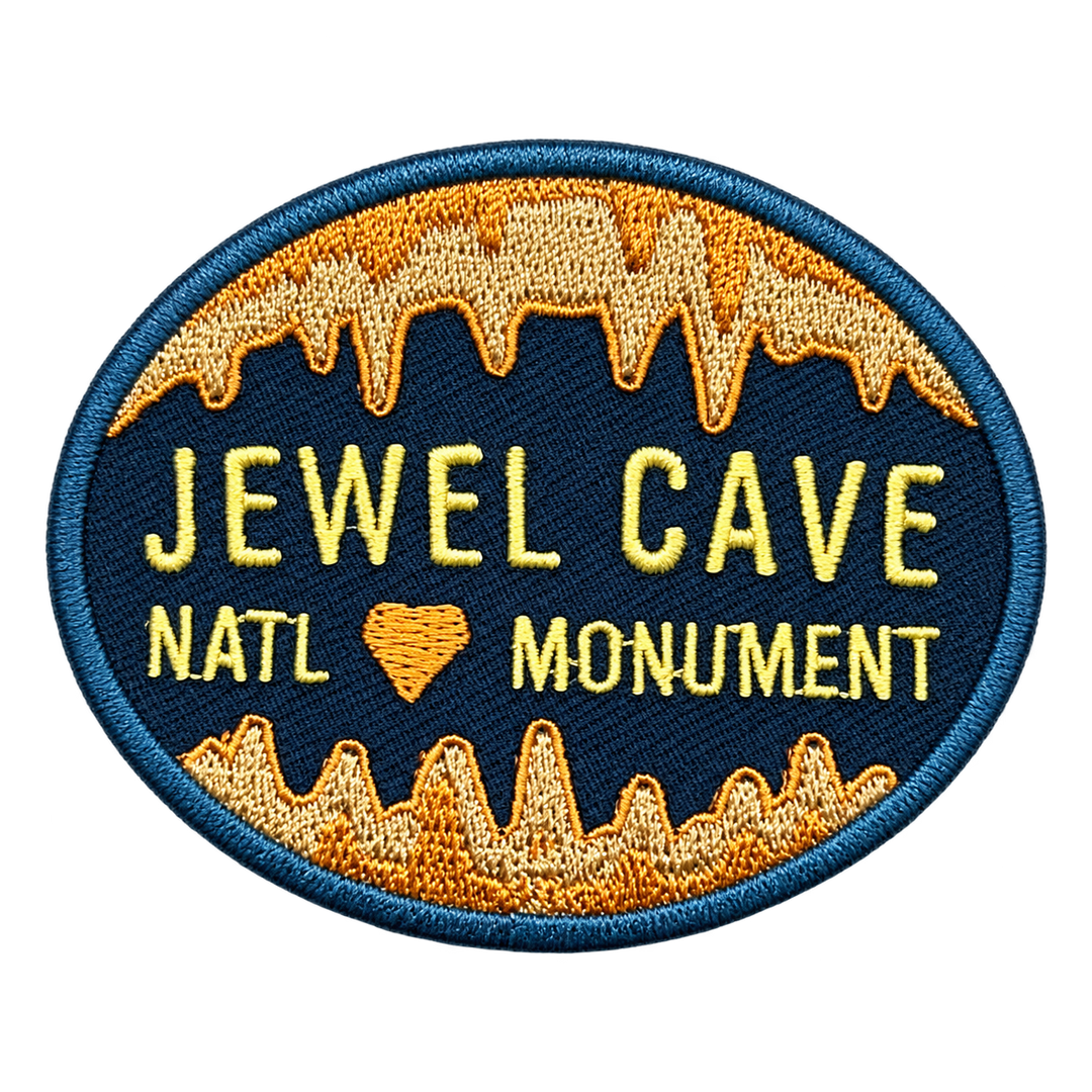 Jewel Cave National Monument Embroidered Patch — patch alone, transparent background