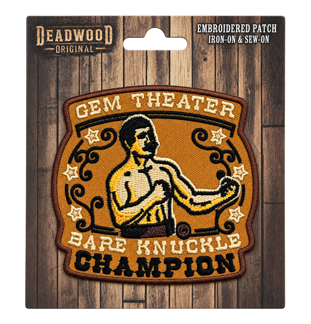 Gem Theater Bare Knuckle Champion Embroidered Patch — Deadwood Original card, transparent background
