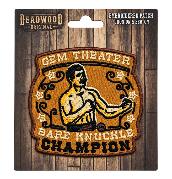 Gem Theater Bare Knuckle Champion Embroidered Patch — Deadwood Original card, transparent background