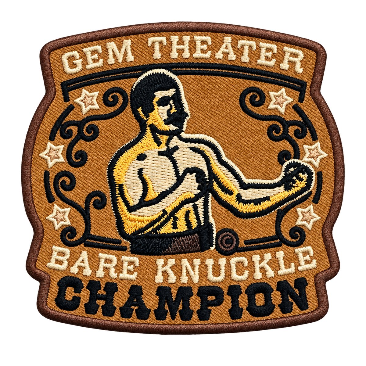 Gem Theater Bare Knuckle Champion Embroidered Patch — patch alone, transparent background