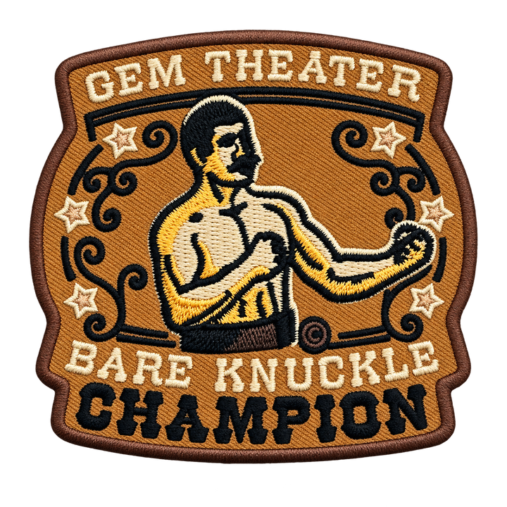 Gem Theater Bare Knuckle Champion Embroidered Patch — patch alone, transparent background