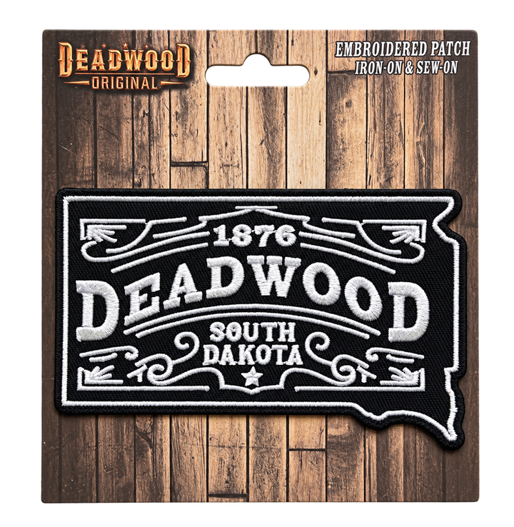 Deadwood 1876 South Dakota Vintage Sign Embroidered Patch — Deadwood Original card, transparent background
