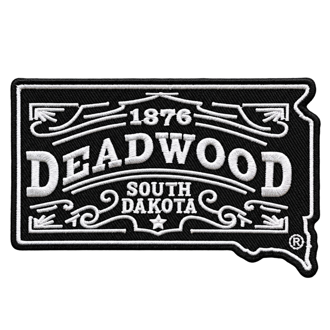 Deadwood 1876 South Dakota Vintage Sign Embroidered Patch — patch alone, transparent background