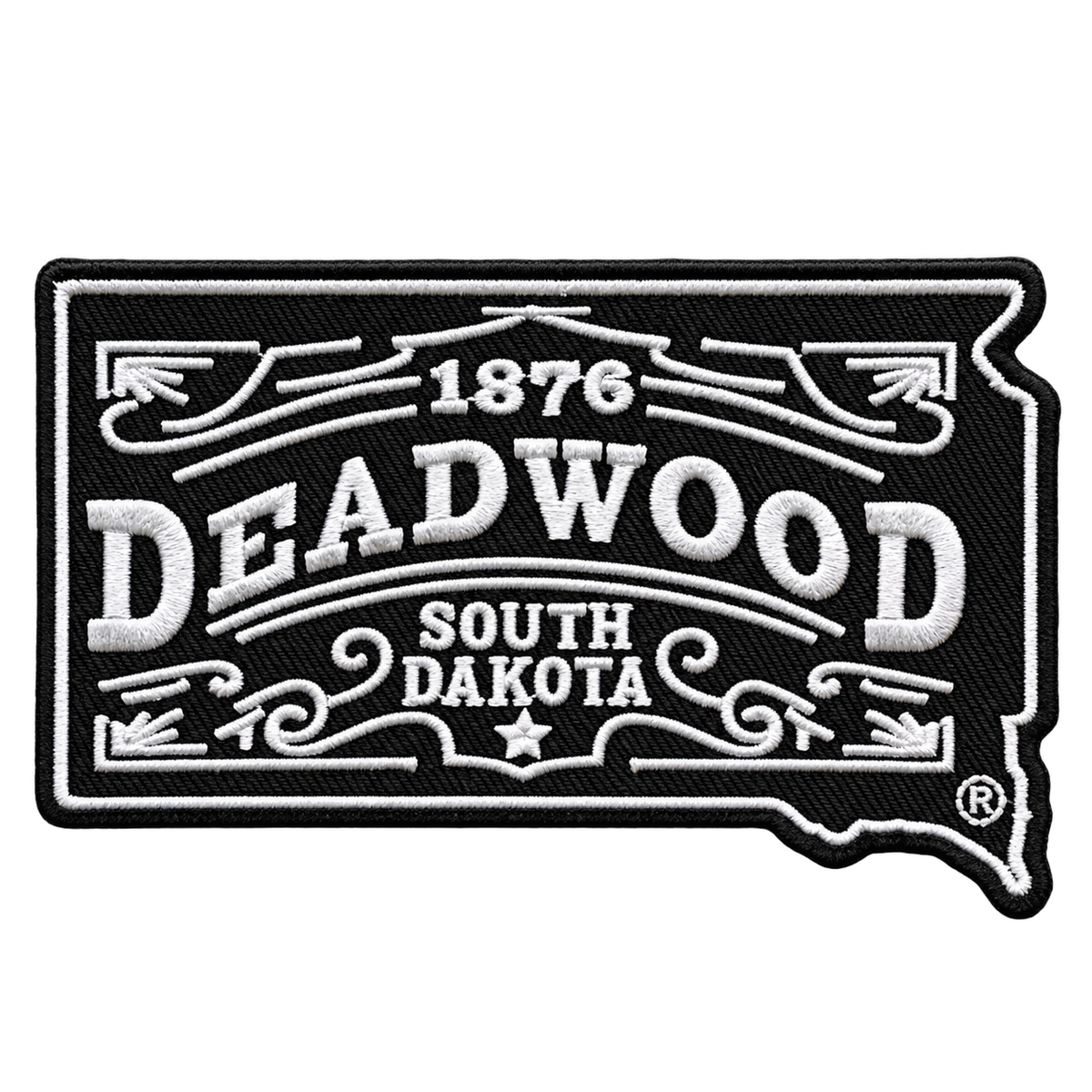 Deadwood 1876 South Dakota Vintage Sign Embroidered Patch — patch alone, transparent background