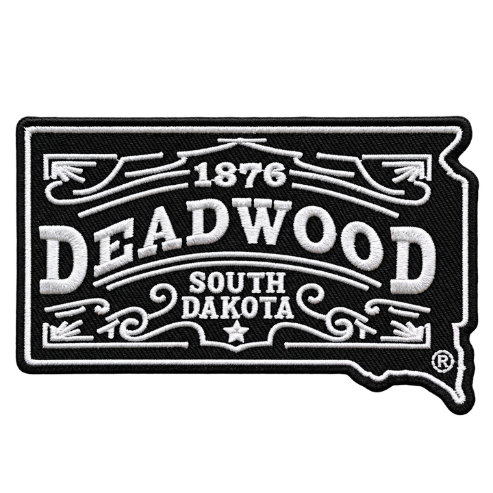Deadwood 1876 South Dakota Vintage Sign Embroidered Patch — patch alone, transparent background