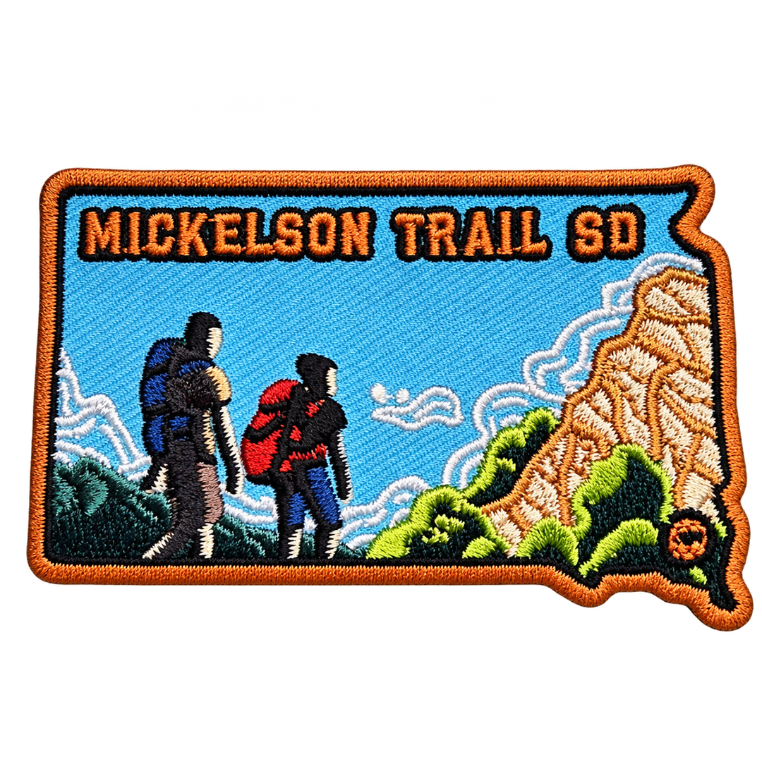 Mickelson Trail South Dakota Hiking Embroidered Patch — patch alone, transparent background