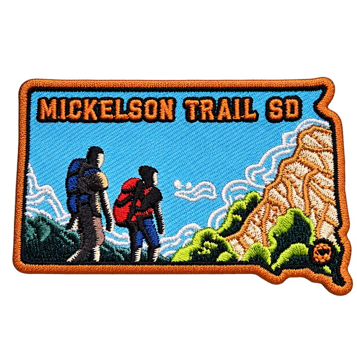 Mickelson Trail South Dakota Hiking Embroidered Patch — patch alone, transparent background