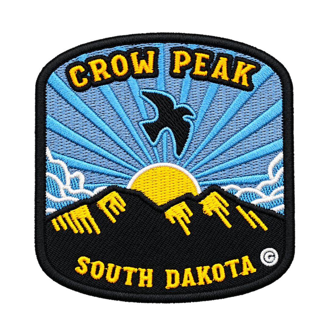 Crow Peak South Dakota Embroidered Patch — patch alone, transparent background