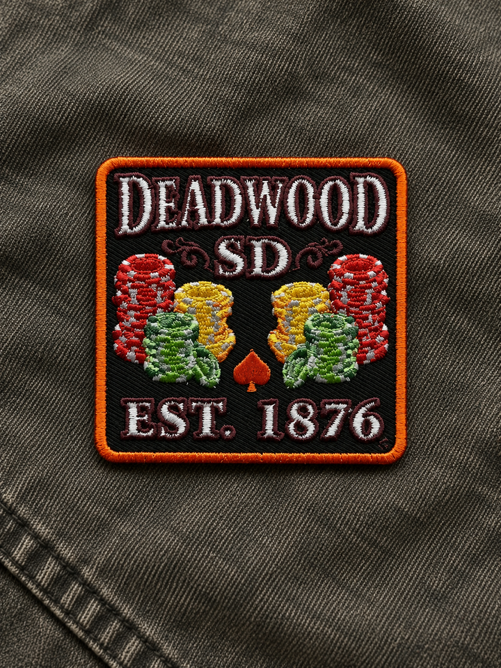 Deadwood Poker Chips Established 1876 Embroidered Patch — on dark fabric
