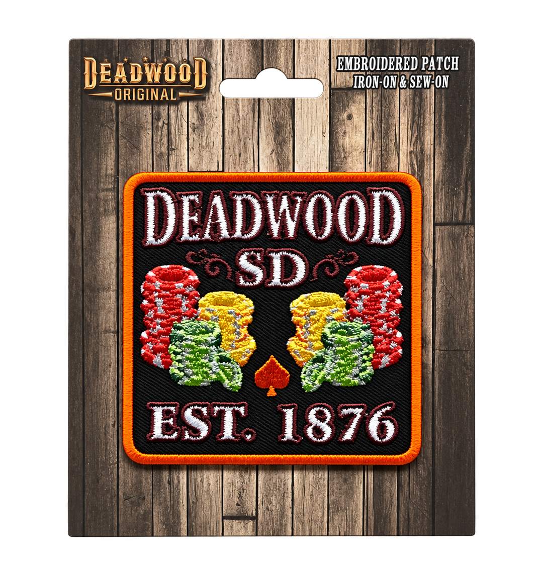 Deadwood Poker Chips Established 1876 Embroidered Patch — Deadwood Original card, transparent background