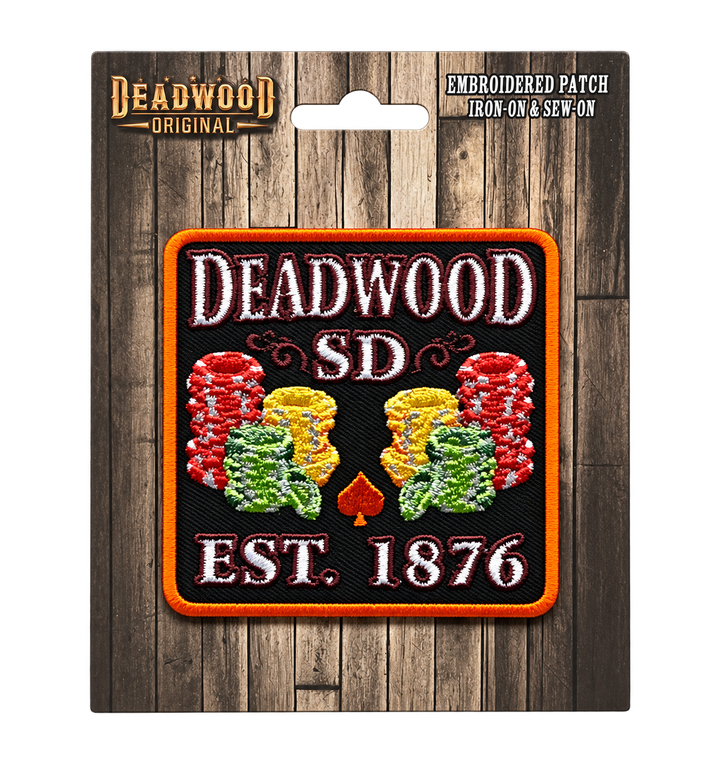 Deadwood Poker Chips Established 1876 Embroidered Patch — Deadwood Original card, transparent background