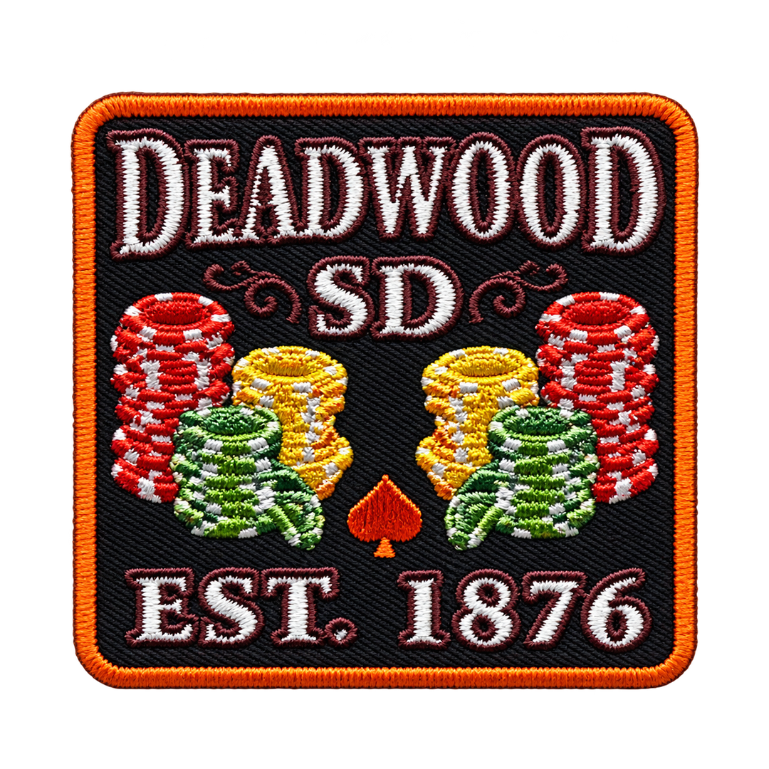 Deadwood Poker Chips Established 1876 Embroidered Patch — patch alone, transparent background