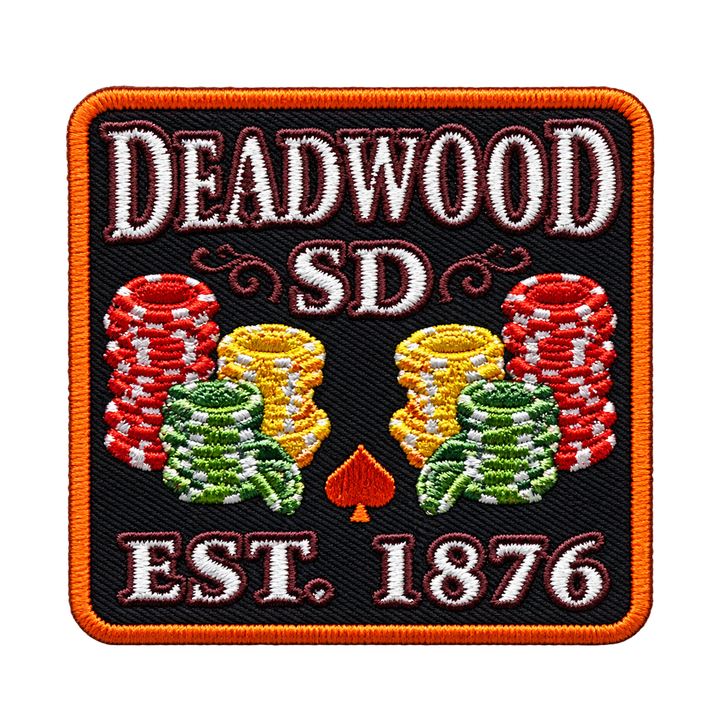 Deadwood Poker Chips Established 1876 Embroidered Patch — patch alone, transparent background