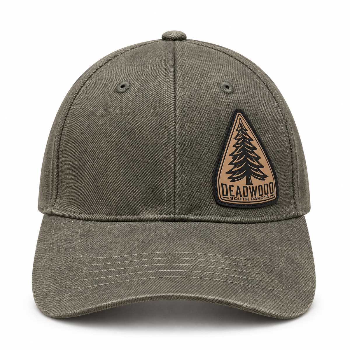 Deadwood Pine Tree Leather Patch Hat – Washed Olive; front product view
