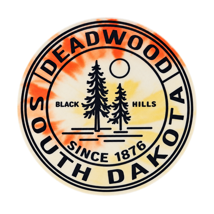 Deadwood Pine Trees Heritage Round Sticker — isolated product view