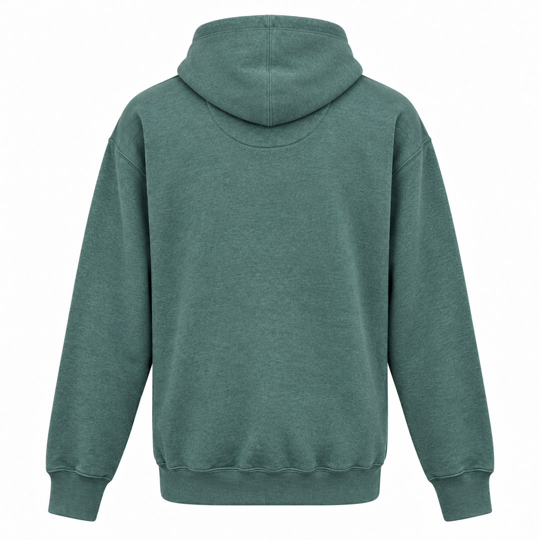 Green Deadwood soft pullover hoodie, plain back view