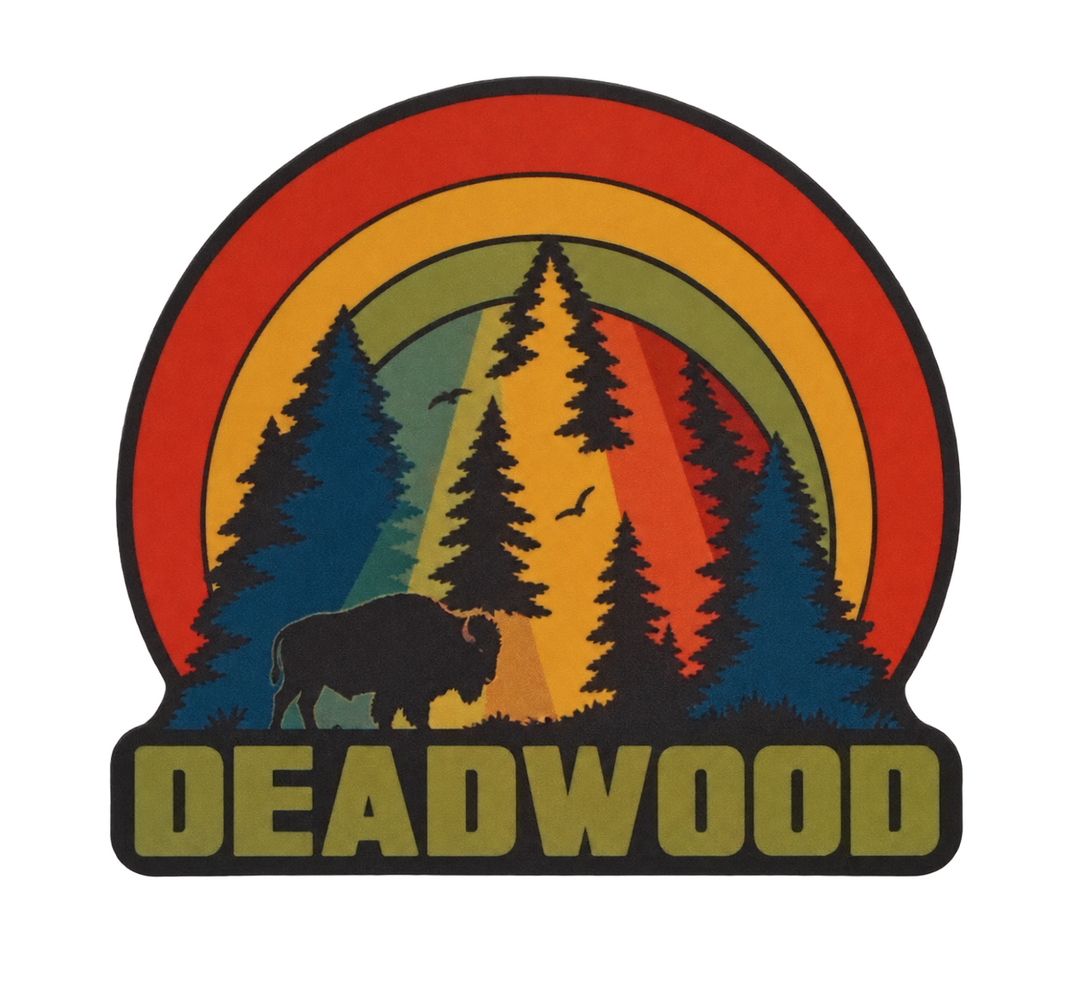 Deadwood Retro Rainbow Forest &amp; Buffalo Sticker isolated on transparent background