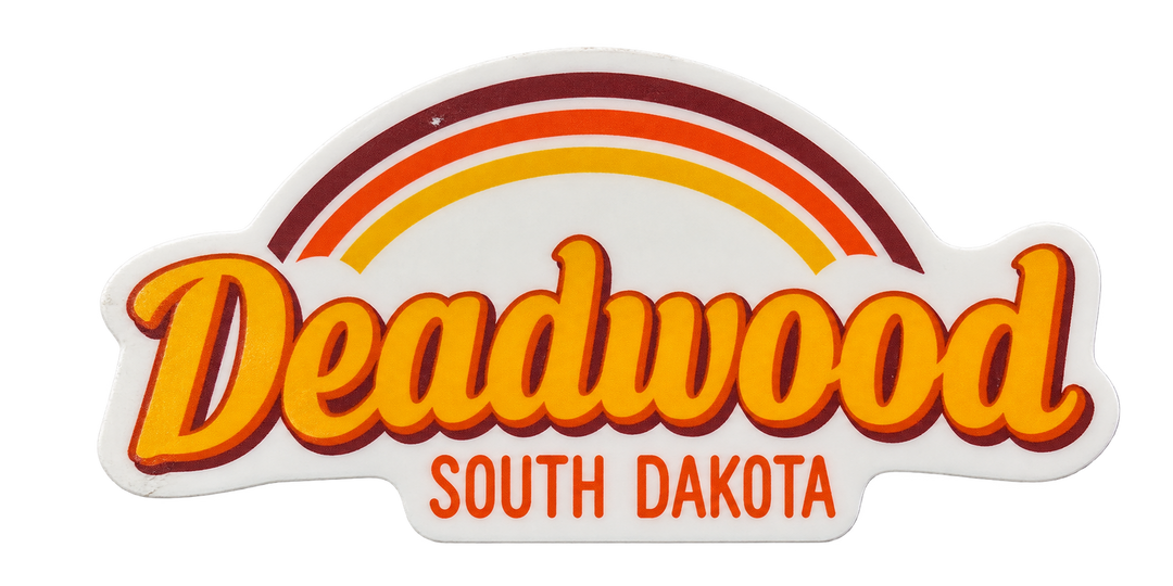 Deadwood Retro Rainbow Script Sticker — isolated product view