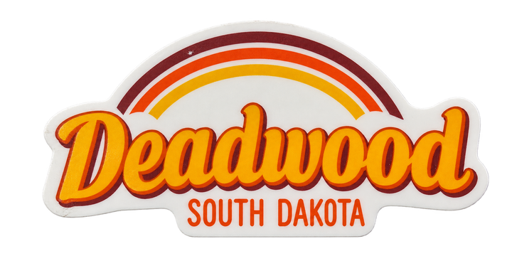 Deadwood Retro Rainbow Script Sticker — isolated product view