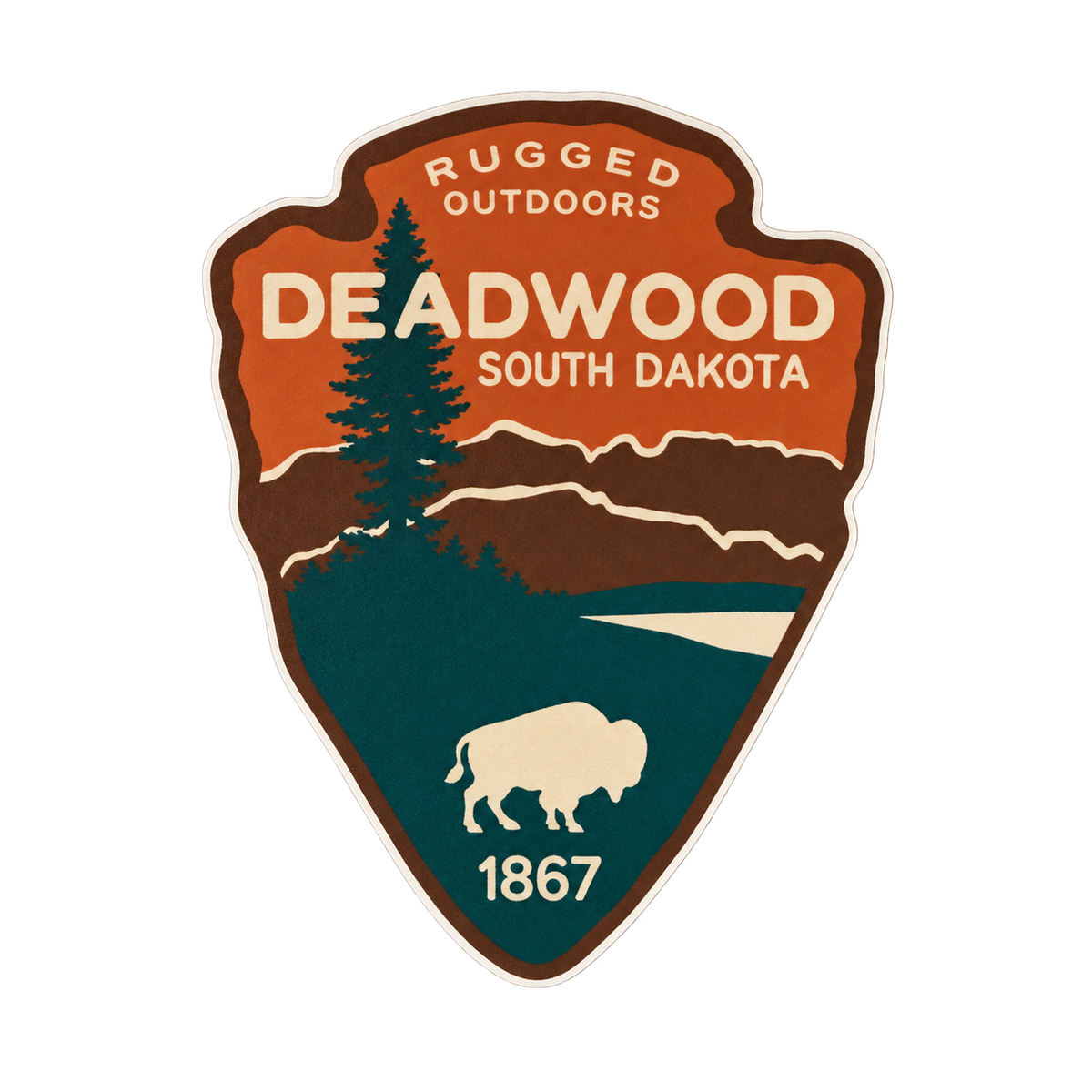 Deadwood Rugged Outdoors Bison Arrowhead Sticker — isolated product view