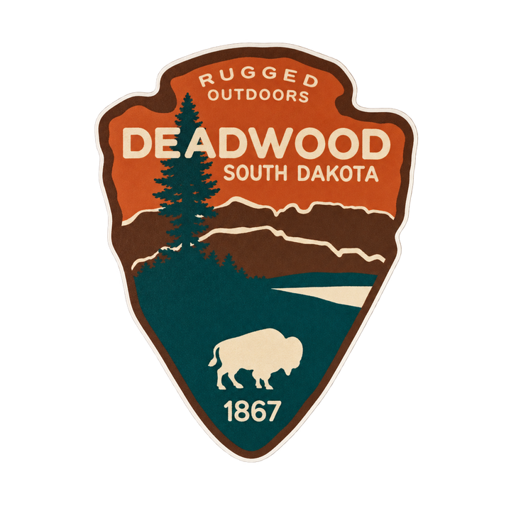 Deadwood Rugged Outdoors Bison Arrowhead Sticker — isolated product view