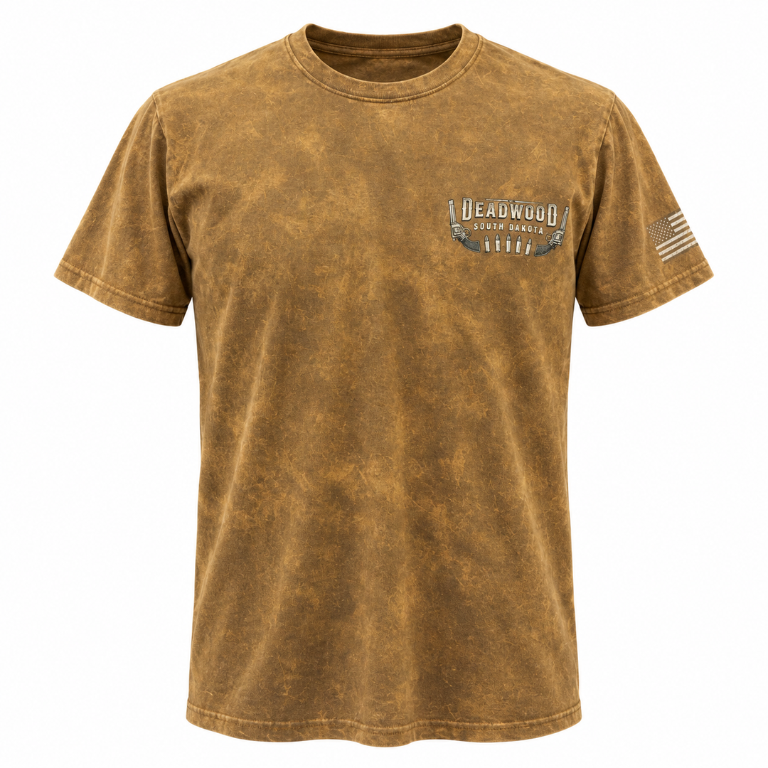 Washed brown Deadwood Shootout T-shirt, front view