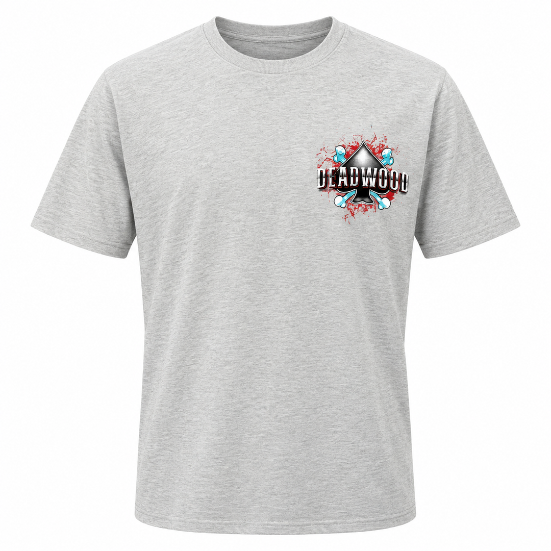 Heather gray OR Deadwood South Dakota Skull and Spade T-shirt small chest graphic