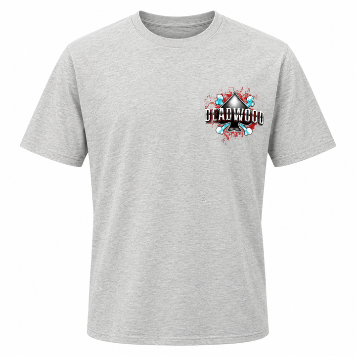Heather gray OR Deadwood South Dakota Skull and Spade T-shirt small chest graphic