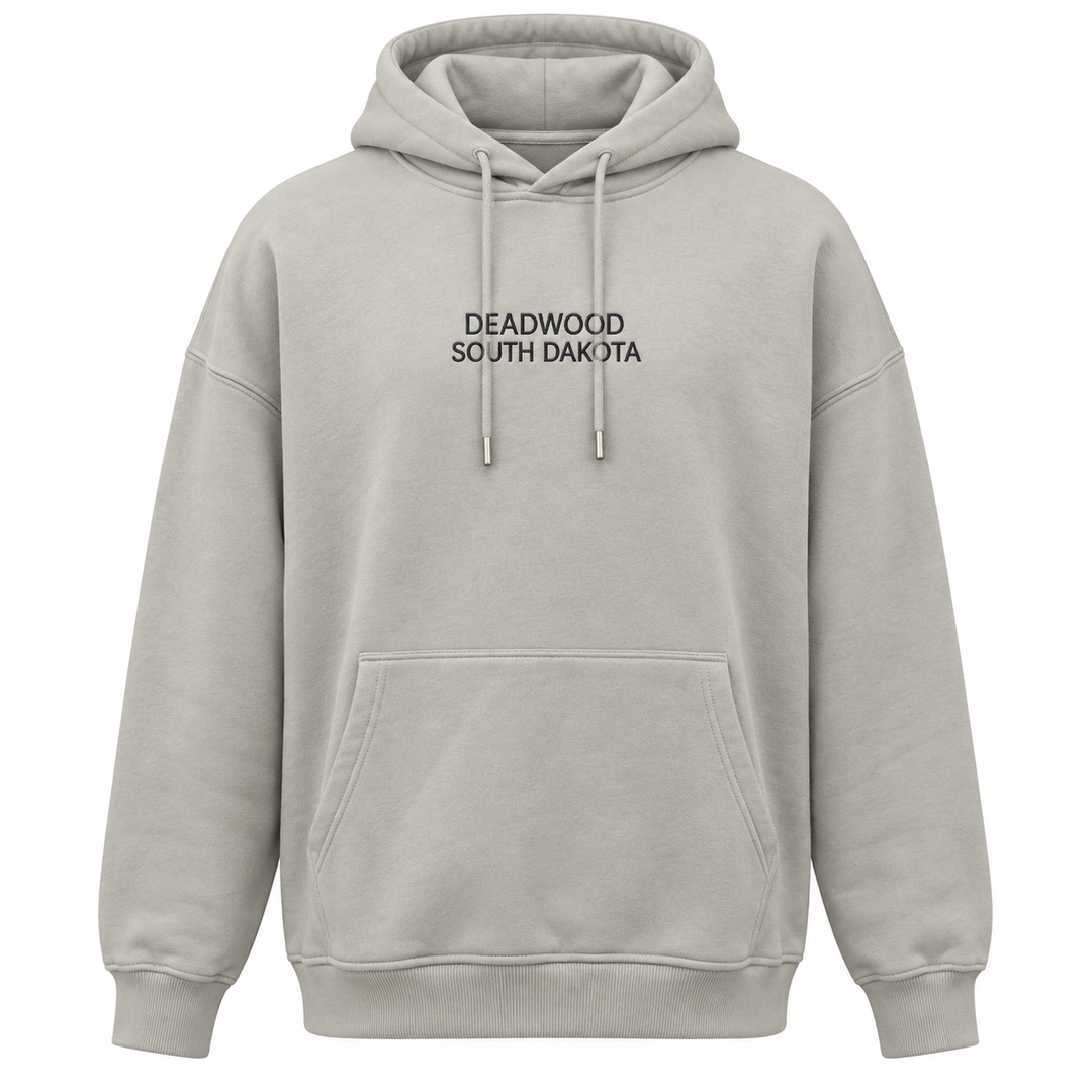Grey Deadwood South Dakota soft hoodie, embroidered front and kangaroo pocket