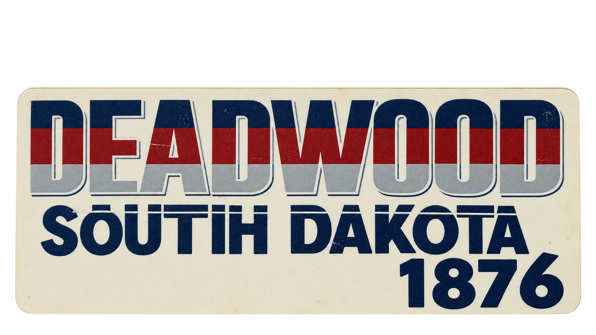 Deadwood South Dakota 1876 Varsity Lettering Sticker — isolated product view