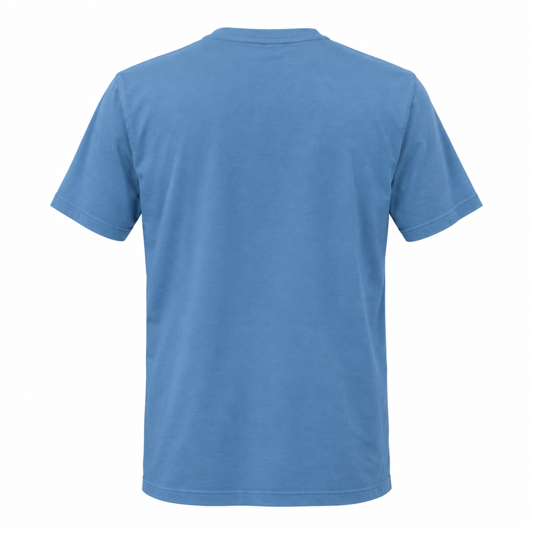 Plain blue back of OR Deadwood South Dakota Bison Sunset T-shirt
