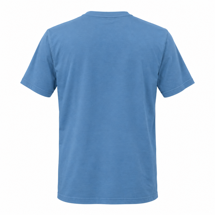 Plain blue back of OR Deadwood South Dakota Bison Sunset T-shirt