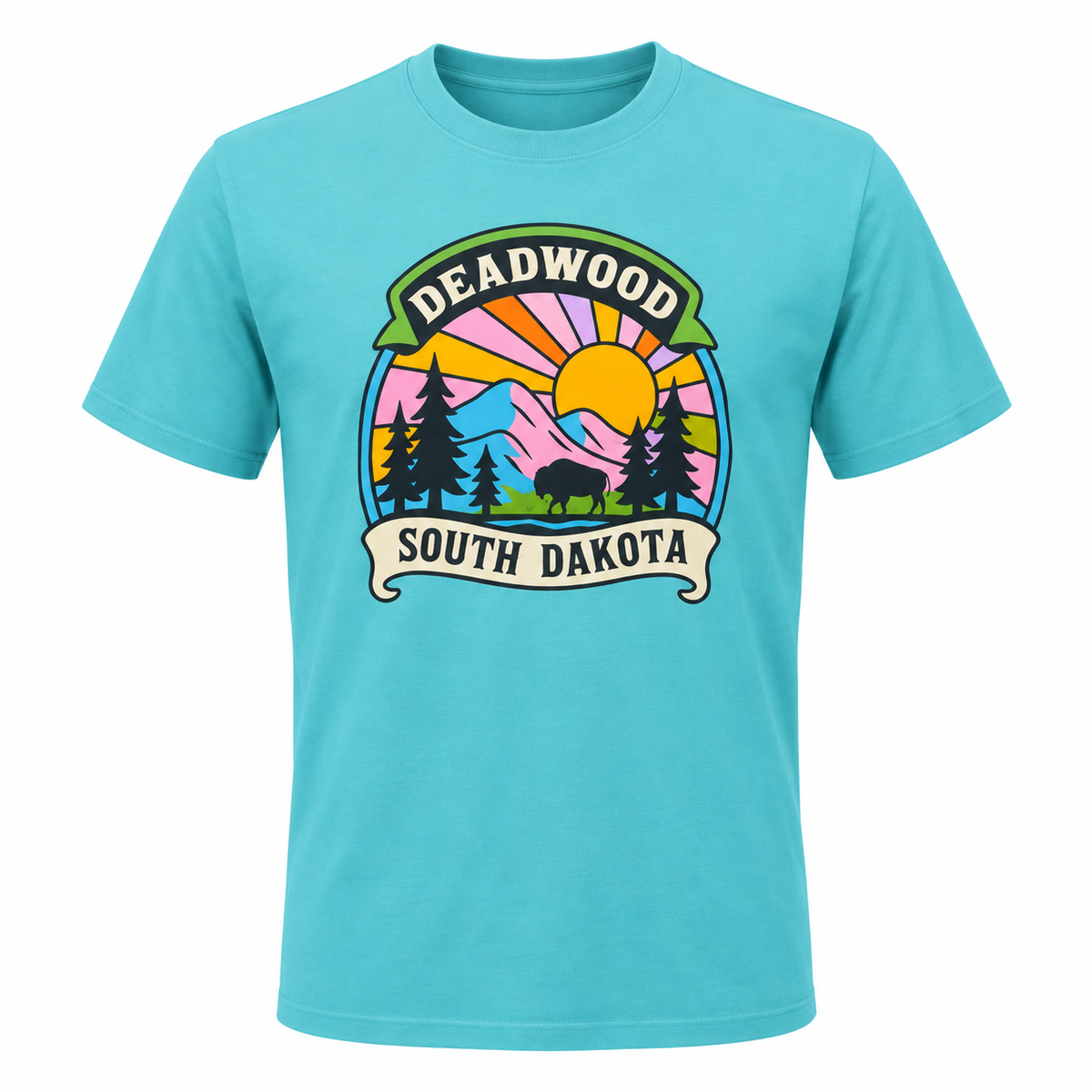 turquoise OR Deadwood South Dakota Bison Sunset T-shirt front