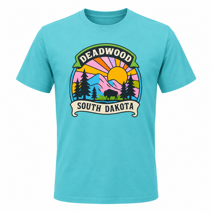 turquoise OR Deadwood South Dakota Bison Sunset T-shirt front