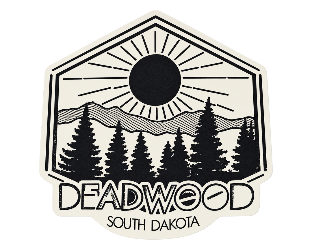 Deadwood Sunrise Pine Forest Hexagon Sticker — isolated product view
