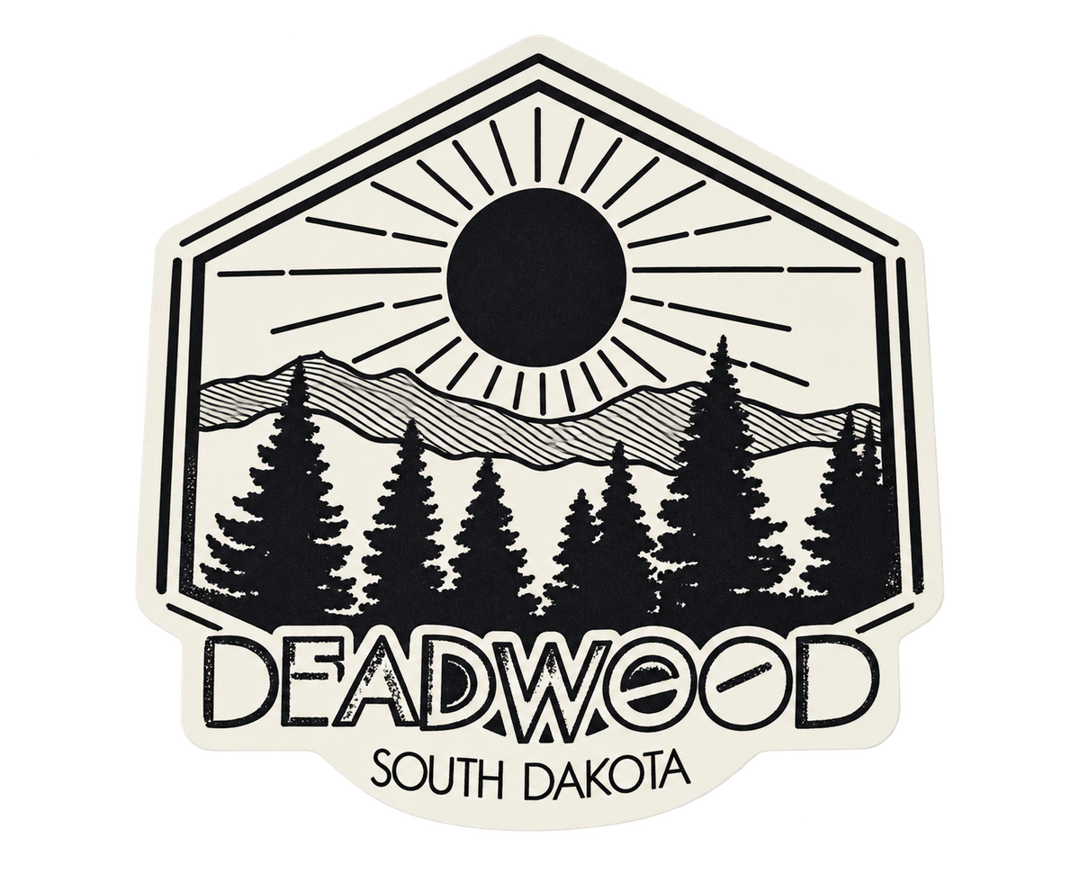 Deadwood Sunrise Pine Forest Hexagon Sticker — isolated product view