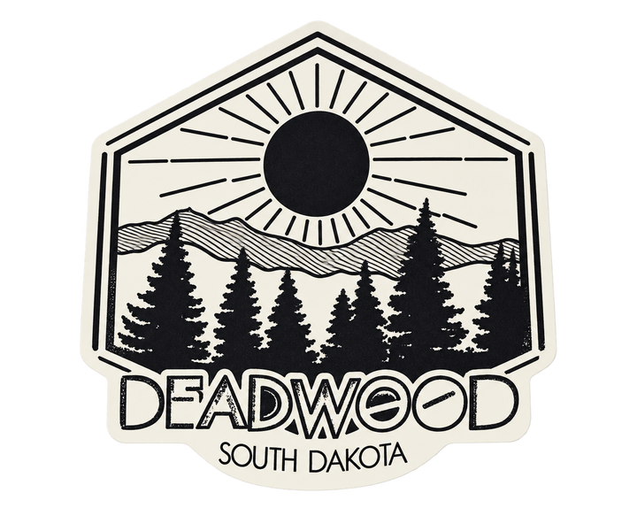 Deadwood Sunrise Pine Forest Hexagon Sticker — isolated product view