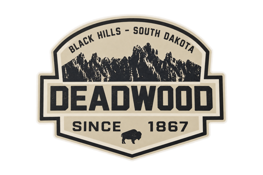 Deadwood Vintage Mountain &amp; Bison Badge Sticker — isolated product view