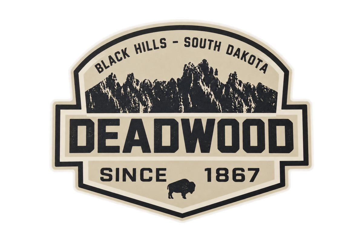 Deadwood Vintage Mountain & Bison Badge Sticker — isolated product view