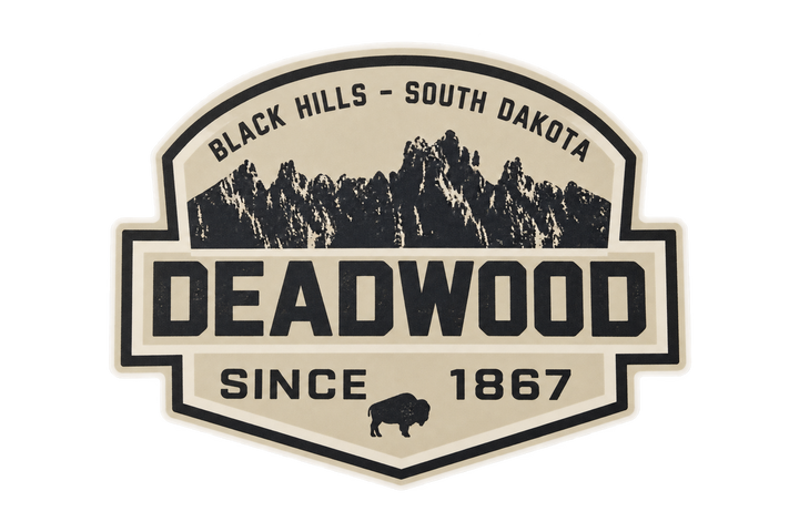 Deadwood Vintage Mountain &amp; Bison Badge Sticker — isolated product view