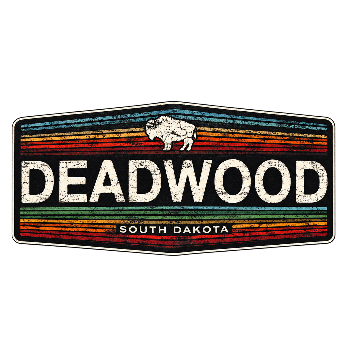 Deadwood Vintage Stripe Bison Banner Sticker — isolated product view