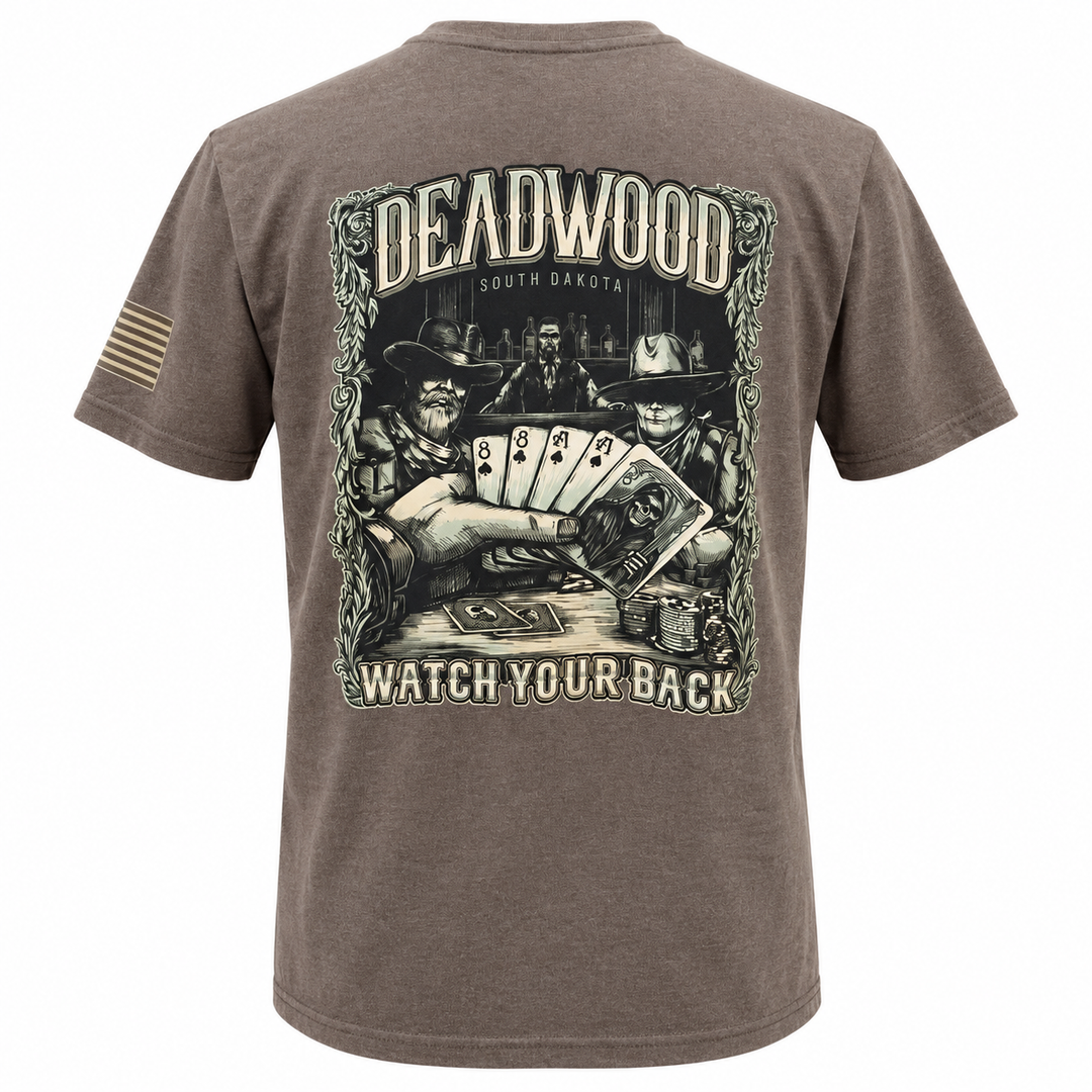Brown Deadwood Wild Bill Watch Your Back T-shirt back view