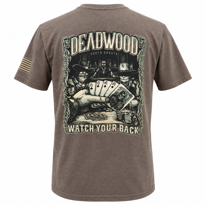 Brown Deadwood Wild Bill Watch Your Back T-shirt back view