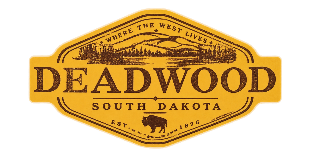 Deadwood Where the West Lives Gold Badge Sticker — isolated product view