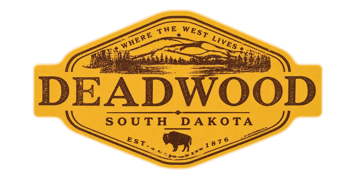 Deadwood Where the West Lives Gold Badge Sticker — isolated product view