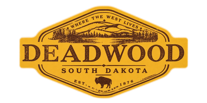 Deadwood Where the West Lives Gold Badge Sticker — isolated product view