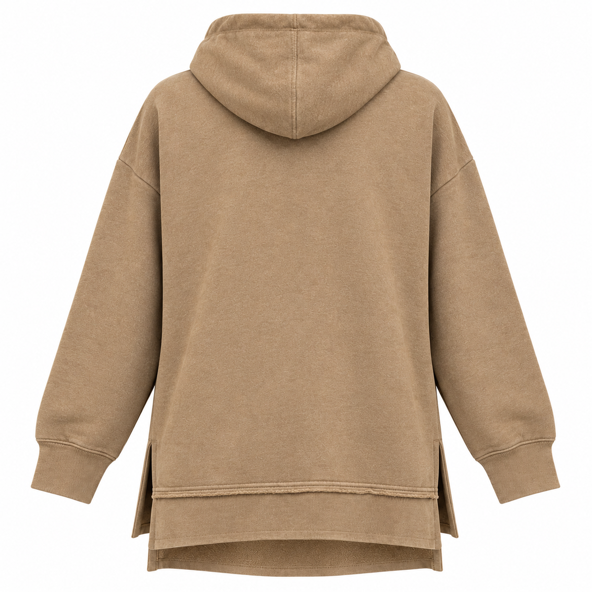 Sand Deadwood white applique split-hem hoodie — plain back and split hem