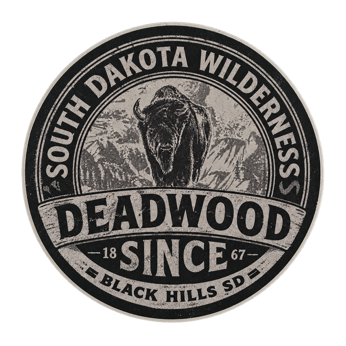 Deadwood Wilderness Bison Round Sticker isolated on transparent background